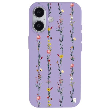 iPhone 16 Lila Lansman Renkli Silikon Floral Stripes Tasarımlı Premium Kılıf