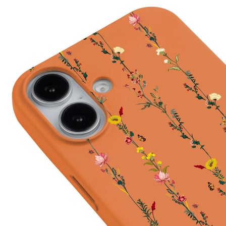 iPhone 16 Turuncu Lansman Renkli Silikon Floral Stripes Tasarımlı Premium Kılıf