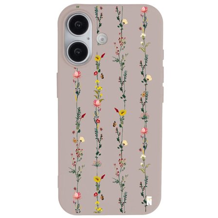 iPhone 16 Pudra Lansman Renkli Silikon Floral Stripes Tasarımlı Premium Kılıf