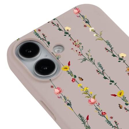 iPhone 16 Pudra Lansman Renkli Silikon Floral Stripes Tasarımlı Premium Kılıf