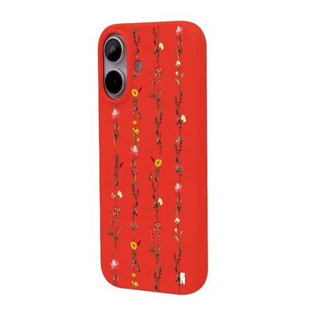 iPhone 16 Kırmızı Lansman Renkli Silikon Floral Stripes Tasarımlı Premium Kılıf
