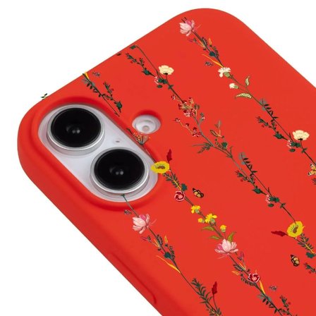 iPhone 16 Kırmızı Lansman Renkli Silikon Floral Stripes Tasarımlı Premium Kılıf