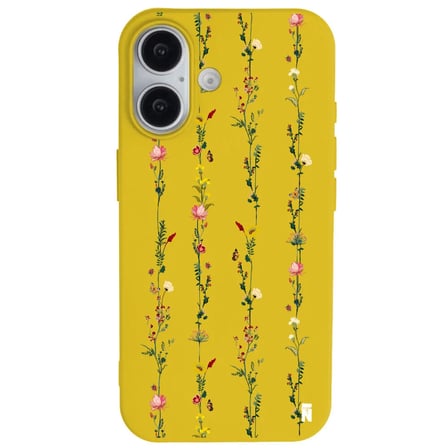 iPhone 16 Sarı Lansman Renkli Silikon Floral Stripes Tasarımlı Premium Kılıf