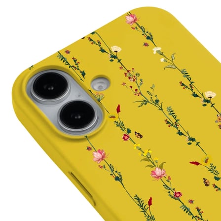 iPhone 16 Sarı Lansman Renkli Silikon Floral Stripes Tasarımlı Premium Kılıf