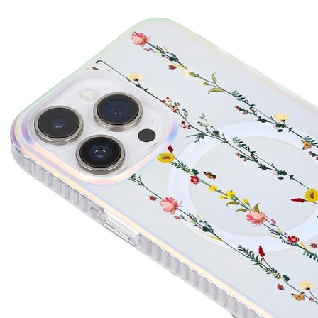 iPhone 16 Pro Max Hologram Magsafe Floral Stripes Tasarımlı Premium Telefon Kılıf