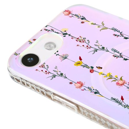 iPhone 16E Hologram Magsafe Floral Stripes Tasarımlı Premium Telefon Kılıf