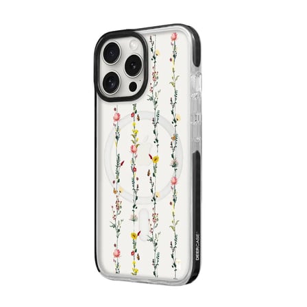 iPhone 14 Pro Yanları Siyah Magsafe Arty Şeffaf Floral Stripes Tasarımlı Premium Kılıf