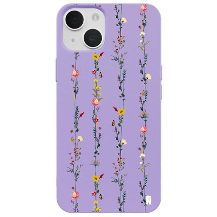 iPhone 15 Lila Lansman Renkli Silikon Floral Stripes Tasarımlı Kamera Korumalı Telefon Kılıf