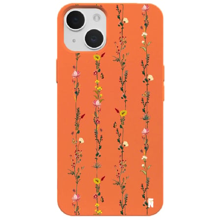 iPhone 14 Turuncu Lansman Renkli Silikon Floral Stripes Tasarımlı Kamera Korumalı Telefon Kılıf