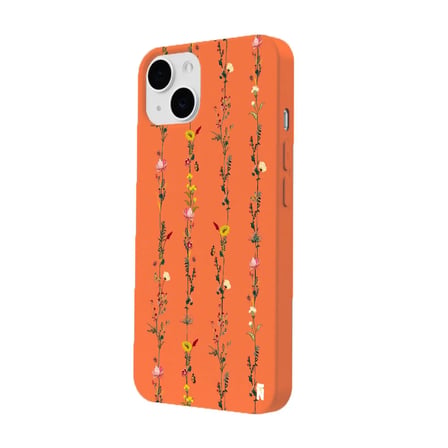 iPhone 14 Turuncu Lansman Renkli Silikon Floral Stripes Tasarımlı Kamera Korumalı Telefon Kılıf