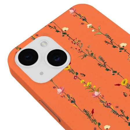 iPhone 14 Turuncu Lansman Renkli Silikon Floral Stripes Tasarımlı Kamera Korumalı Telefon Kılıf