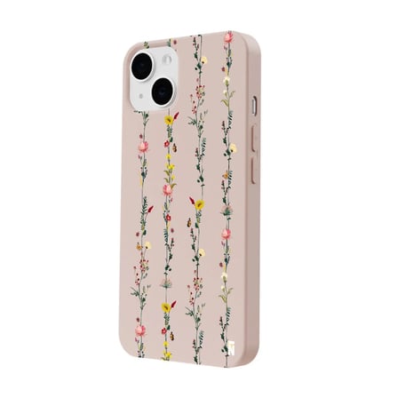 iPhone 14 Pudra Lansman Renkli Silikon Floral Stripes Tasarımlı Kamera Korumalı Telefon Kılıf