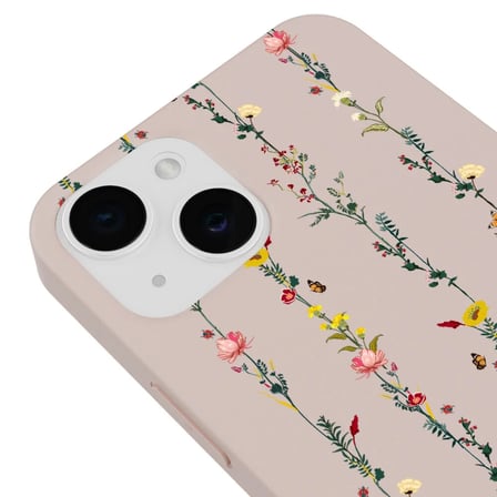 iPhone 14 Pudra Lansman Renkli Silikon Floral Stripes Tasarımlı Kamera Korumalı Telefon Kılıf