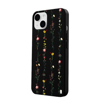 iPhone 13 Siyah Lansman Renkli Silikon Floral Stripes Tasarımlı Kamera Korumalı Telefon Kılıf