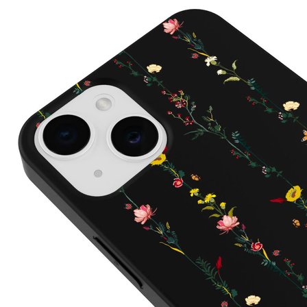 iPhone 13 Siyah Lansman Renkli Silikon Floral Stripes Tasarımlı Kamera Korumalı Telefon Kılıf