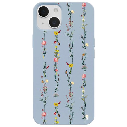 iPhone 13 Mavi Lansman Renkli Silikon Floral Stripes Tasarımlı Kamera Korumalı Telefon Kılıf