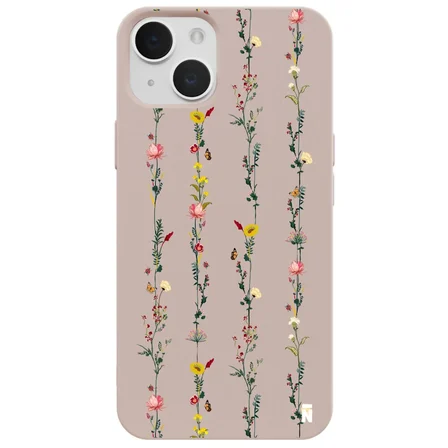 iPhone 13 Pudra Lansman Renkli Silikon Floral Stripes Tasarımlı Kamera Korumalı Telefon Kılıf