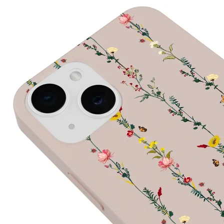 iPhone 13 Pudra Lansman Renkli Silikon Floral Stripes Tasarımlı Kamera Korumalı Telefon Kılıf