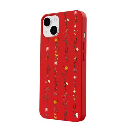 iPhone 13 Kırmızı Lansman Renkli Silikon Floral Stripes Tasarımlı Kamera Korumalı Telefon Kılıf