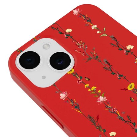iPhone 13 Kırmızı Lansman Renkli Silikon Floral Stripes Tasarımlı Kamera Korumalı Telefon Kılıf
