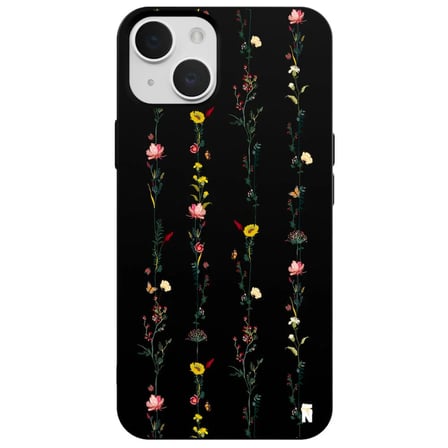 iPhone 12 Siyah Lansman Renkli Silikon Floral Stripes Tasarımlı Kamera Korumalı Telefon Kılıf