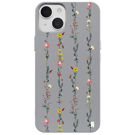 iPhone 12 Gri Lansman Renkli Silikon Floral Stripes Tasarımlı Kamera Korumalı Telefon Kılıf