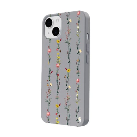 iPhone 12 Gri Lansman Renkli Silikon Floral Stripes Tasarımlı Kamera Korumalı Telefon Kılıf