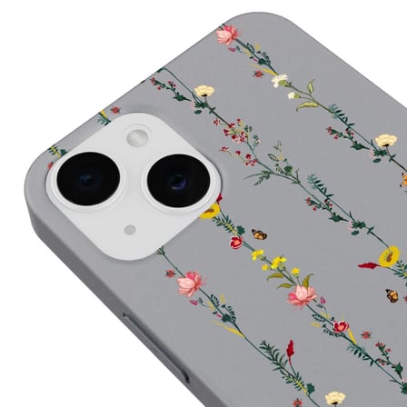iPhone 12 Gri Lansman Renkli Silikon Floral Stripes Tasarımlı Kamera Korumalı Telefon Kılıf