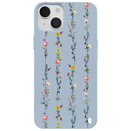 iPhone 11 Mavi Lansman Renkli Silikon Floral Stripes Tasarımlı Kamera Korumalı Telefon Kılıf