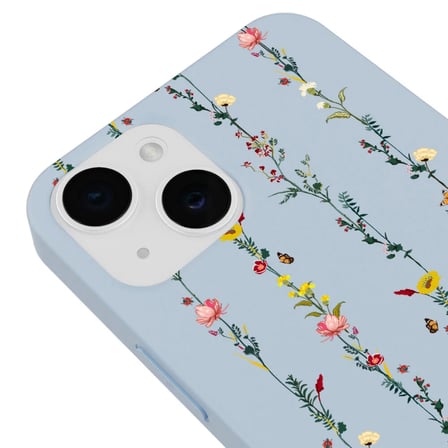 iPhone 11 Mavi Lansman Renkli Silikon Floral Stripes Tasarımlı Kamera Korumalı Telefon Kılıf