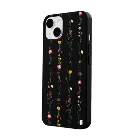 iPhone 15 Plus Siyah Lansman Renkli Silikon Floral Stripes Tasarımlı Kamera Korumalı Telefon Kılıf