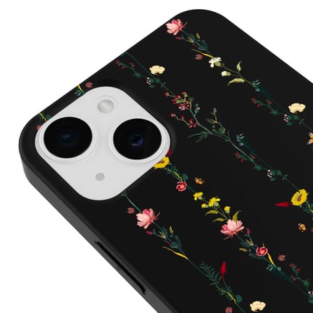iPhone 15 Plus Siyah Lansman Renkli Silikon Floral Stripes Tasarımlı Kamera Korumalı Telefon Kılıf