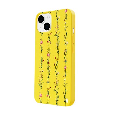 iPhone 15 Plus Sarı Lansman Renkli Silikon Floral Stripes Tasarımlı Kamera Korumalı Telefon Kılıf