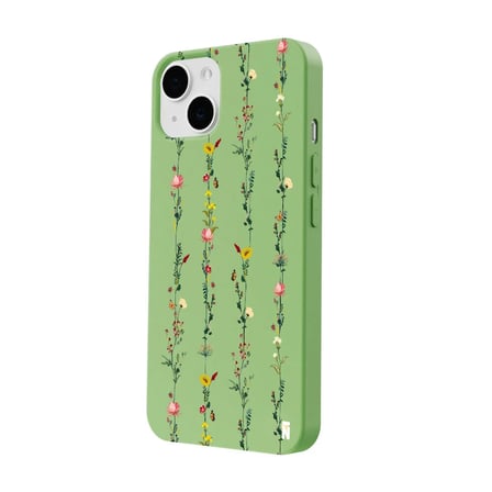 iPhone 14 Plus Yeşil Lansman Renkli Silikon Floral Stripes Tasarımlı Kamera Korumalı Telefon Kılıf