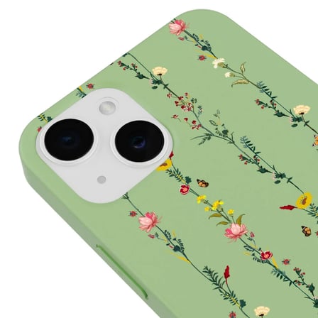 iPhone 14 Plus Yeşil Lansman Renkli Silikon Floral Stripes Tasarımlı Kamera Korumalı Telefon Kılıf
