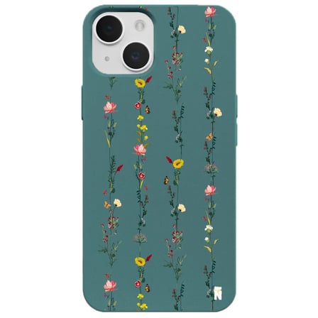 iPhone 14 Plus Haki Lansman Renkli Silikon Floral Stripes Tasarımlı Kamera Korumalı Telefon Kılıf