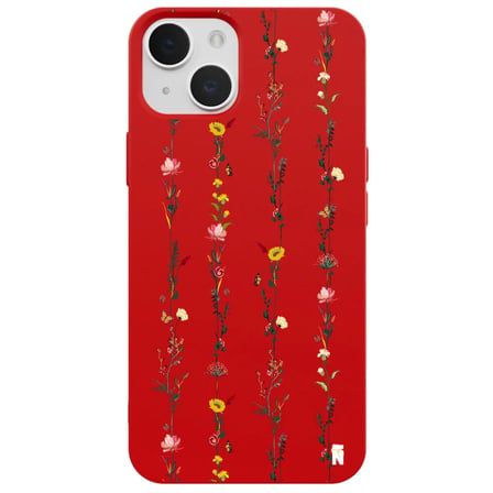 iPhone 14 Plus Kırmızı Lansman Renkli Silikon Floral Stripes Tasarımlı Kamera Korumalı Telefon Kılıf