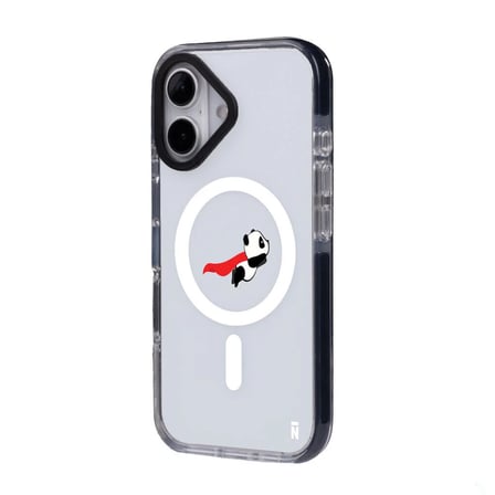 iPhone 16 Yanları Siyah Magsafe Arty Şeffaf Fliying Panda Tasarımlı Premium Kılıf