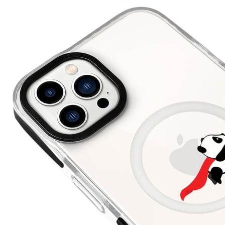 iPhone 13 Pro Yanları Siyah Magsafe Arty Şeffaf Fliying Panda Tasarımlı Premium Kılıf