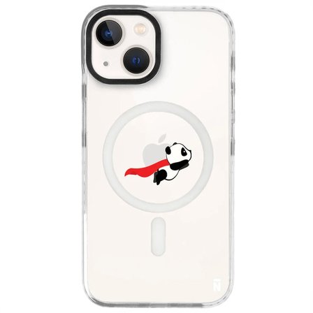 iPhone 15 Yanları Beyaz Magsafe Arty Şeffaf Fliying Panda Tasarımlı Premium Kılıf