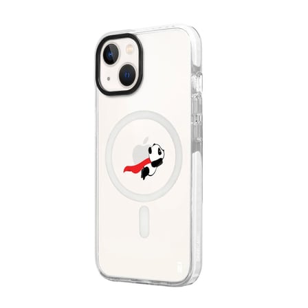 iPhone 15 Yanları Beyaz Magsafe Arty Şeffaf Fliying Panda Tasarımlı Premium Kılıf