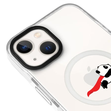 iPhone 15 Yanları Beyaz Magsafe Arty Şeffaf Fliying Panda Tasarımlı Premium Kılıf