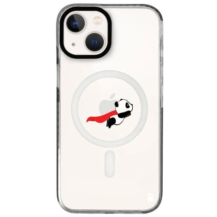iPhone 15 Yanları Siyah Magsafe Arty Şeffaf Fliying Panda Tasarımlı Premium Kılıf