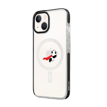 iPhone 15 Yanları Siyah Magsafe Arty Şeffaf Fliying Panda Tasarımlı Premium Kılıf
