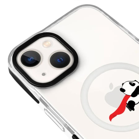 iPhone 15 Yanları Siyah Magsafe Arty Şeffaf Fliying Panda Tasarımlı Premium Kılıf
