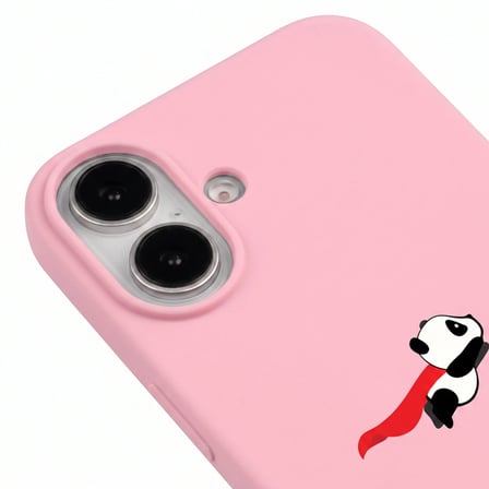 iPhone 17 Pembe Lansman Renkli Silikon Fliying Panda Tasarımlı Premium Kılıf
