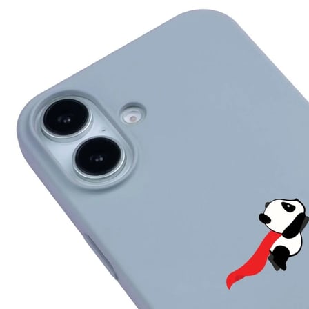 iPhone 16 Plus Mavi Lansman Renkli Silikon Fliying Panda Tasarımlı Premium Kılıf