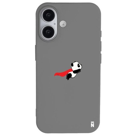 iPhone 16 Plus Gri Lansman Renkli Silikon Fliying Panda Tasarımlı Premium Kılıf