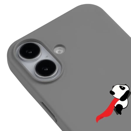 iPhone 16 Plus Gri Lansman Renkli Silikon Fliying Panda Tasarımlı Premium Kılıf