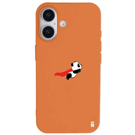 iPhone 16 Plus Turuncu Lansman Renkli Silikon Fliying Panda Tasarımlı Premium Kılıf